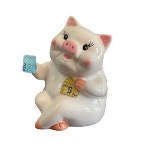 Vintage Baum Bros Style Eyes Piggy Bank Credit Card Cash Ceramic 7” Kitschy